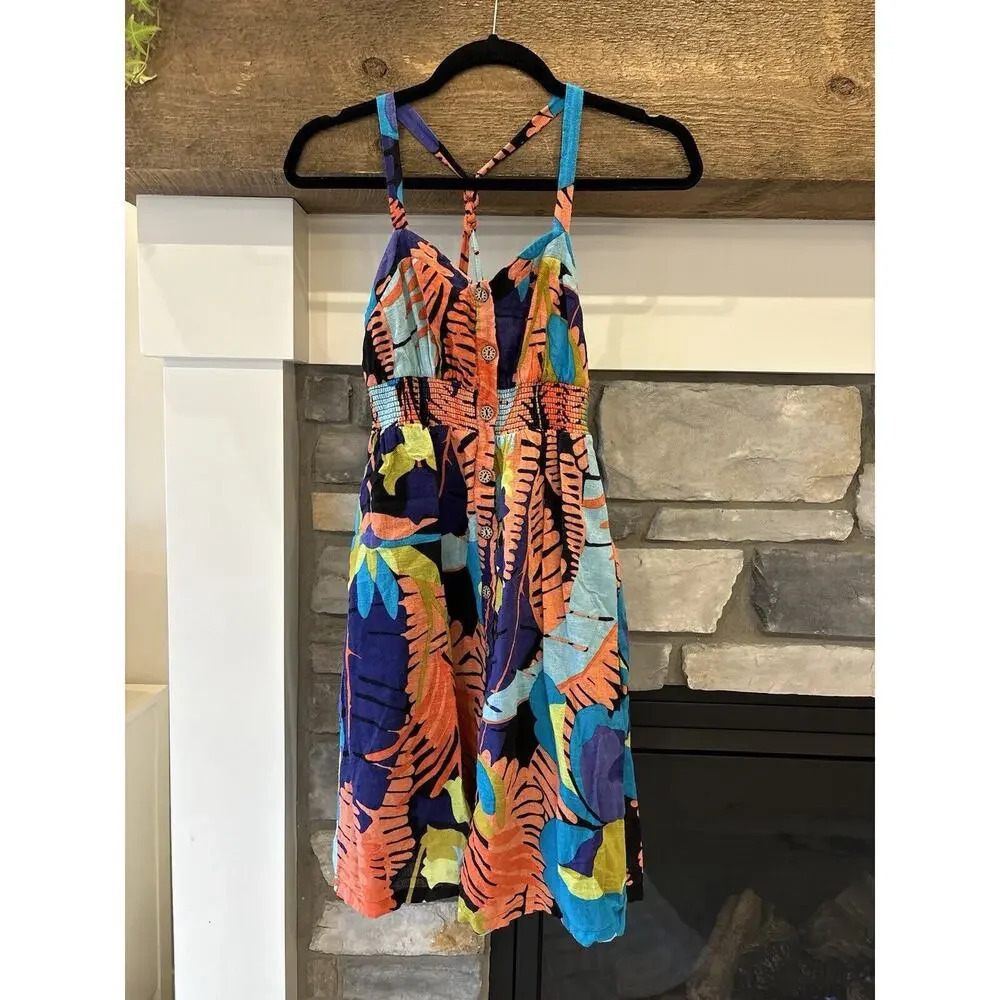 Anthropologie Edme & Esyllte Dress Women 0 Linen Tropical Floral Vacation Color